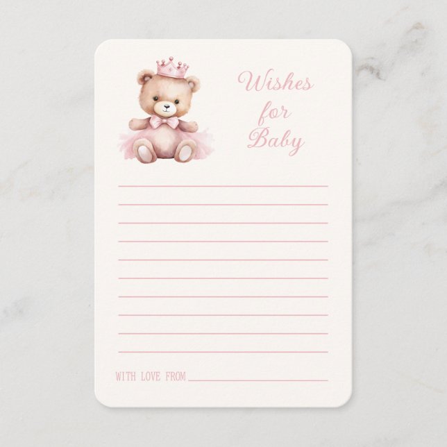Carte D'accompagnement Baby shower d'ours rose Princesse Voeux pour bébé (Devant)