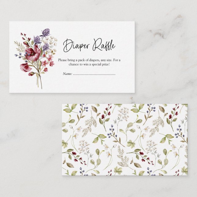 Carte D'accompagnement Baby shower doux Fleur sauvage Raffle de couche (Devant / Derrière)