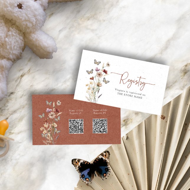 Carte D'accompagnement Baby shower du registre floral de Terracotta (Terracotta Floral Registry Baby Shower Enclosure Card with QR Codes by Painted Paperie
)