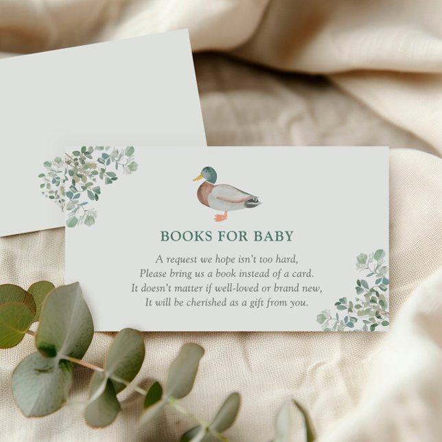 Carte D'accompagnement Baby shower Duck Greenery Livres Pour Bébé (Créateur téléchargé)