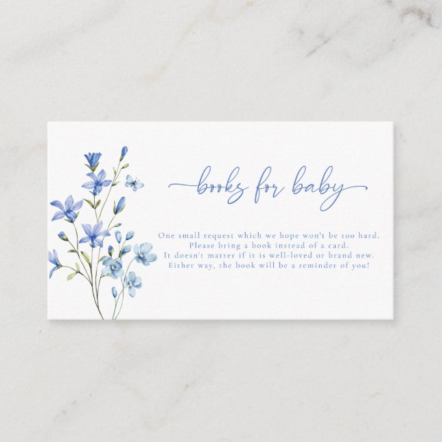 Carte D'accompagnement Baby shower Dusty Blue Fleur sauvage Livres Pour B (Devant)