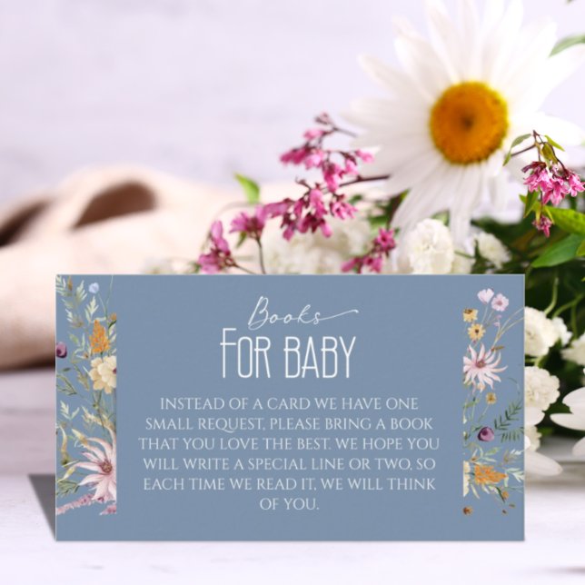 Carte D'accompagnement Baby shower Dusty Blue Fleur sauvage Livres pour b (Créateur téléchargé)