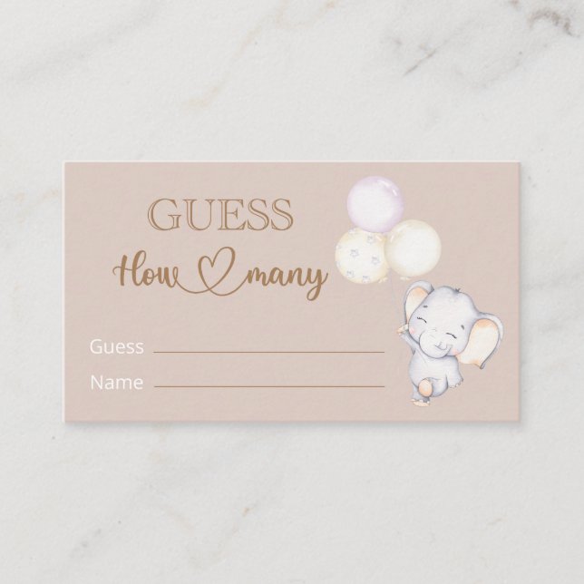 Carte D'accompagnement Baby shower Élégant Pour Bébé Devine Combien (Devant)