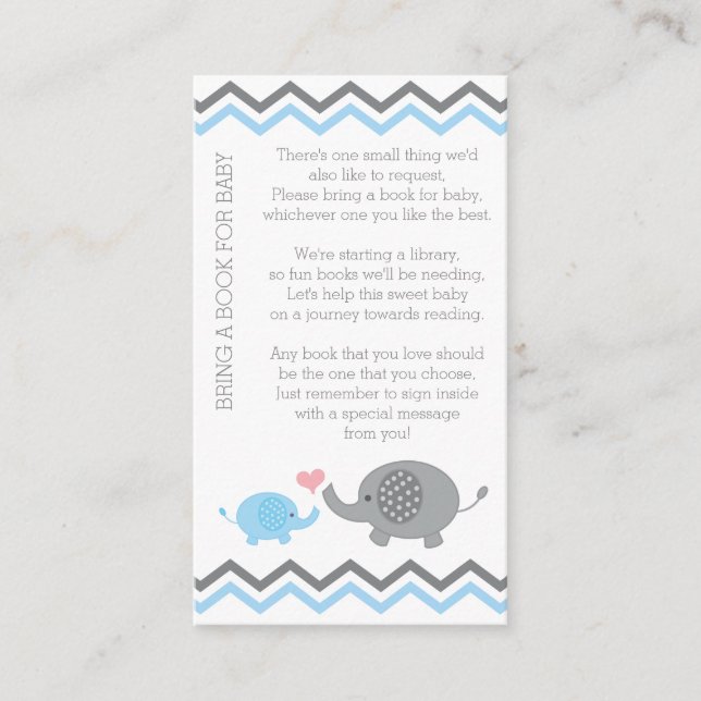 Carte D'accompagnement Baby shower éléphant Apportez un livre Insérer Gar (Devant)