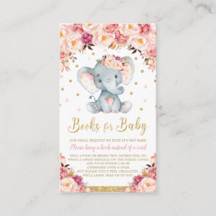 Carte D'accompagnement Baby-Shower Eléphant Floral 'Apportez un Livre'