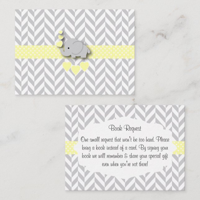 Carte D'accompagnement Baby shower éléphant jaune et gris demande de rése (Devant / Derrière)