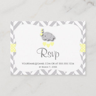 Carte D'accompagnement Baby shower éléphant jaune et gris - RSVP