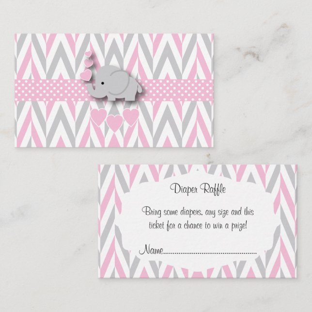 Carte D'accompagnement Baby shower Eléphant rose Gris Raffin 2 (Devant / Derrière)