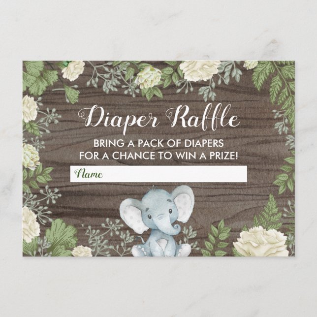 Carte D'accompagnement Baby shower Eléphant Rustique Verdure Reflets de c (Devant)
