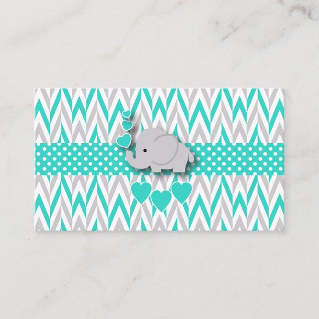 Carte D'accompagnement Baby shower Eléphant Turquoise Raffle livre (Devant)