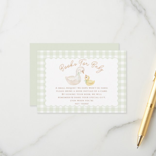 Carte D'accompagnement Baby shower En vichy canard à oie sotte (Devant/Arrière en situation)