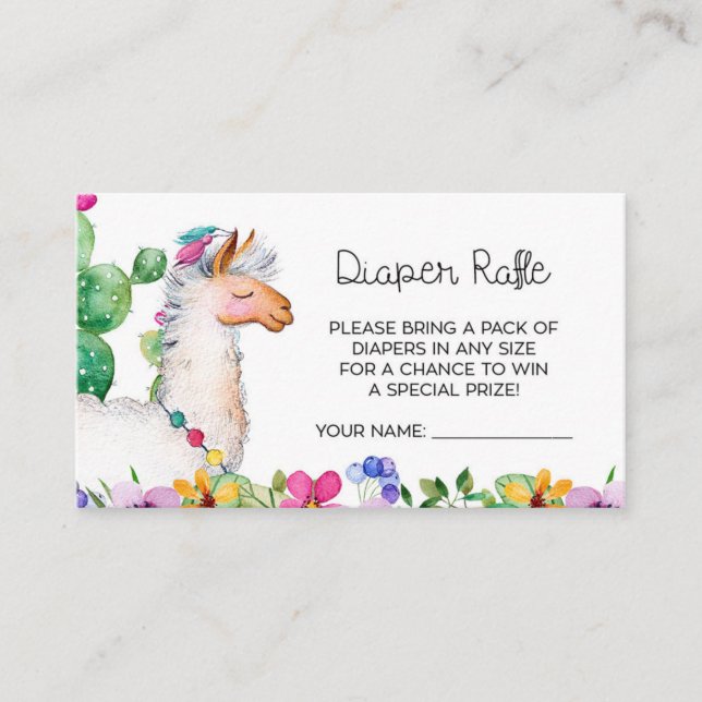 Carte D'accompagnement Baby shower Fiesta Llama Cactus Déchets Raffle (Devant)