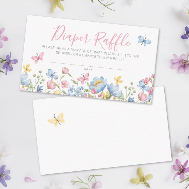Carte D'accompagnement Baby shower Fleur sauvage de calèche (Diaper Raffle Wildflower Baby Shower Enclosure Card)