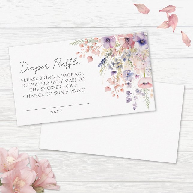 Carte D'accompagnement Baby shower Fleur sauvage de calfeuil floral (Floral Diaper Raffle Wildflower Baby Shower Enclosure Card)