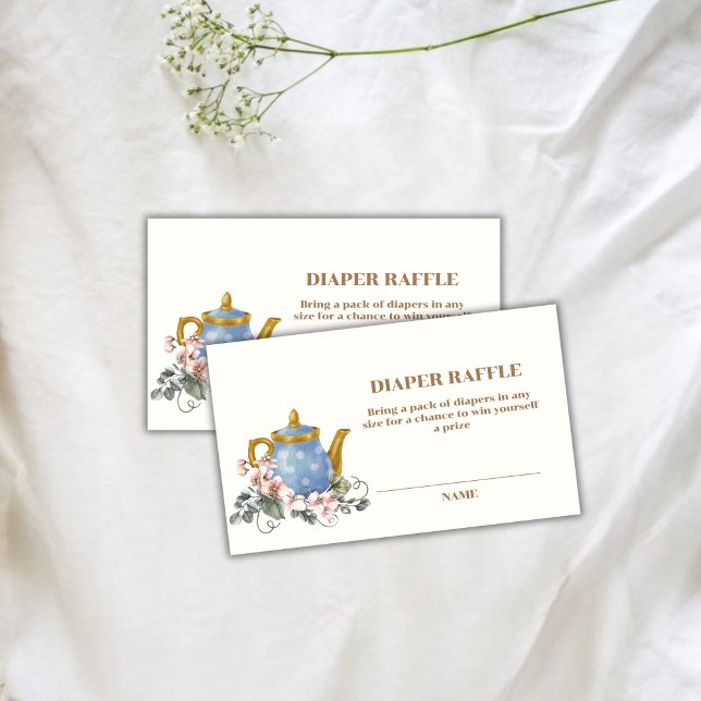 Carte D'accompagnement Baby shower fleur sauvage de la couche de papier à (Wildflower Teapot Diaper Raffle Baby Shower Enclosure Card)
