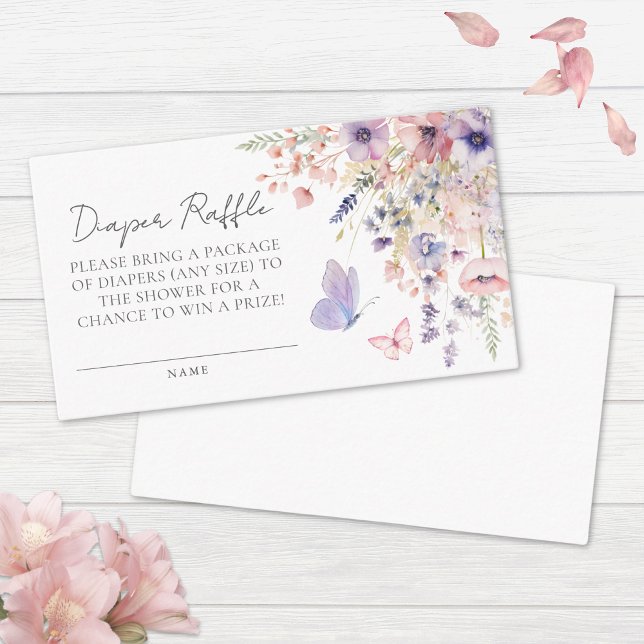 Carte D'accompagnement Baby shower Fleur sauvage de papillon de rayon (Diaper Raffle Butterfly Wildflower Baby Shower Enclosure Card)