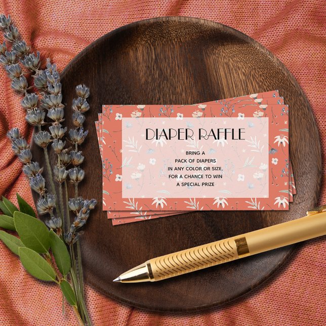 Carte D'accompagnement Baby shower fleur sauvage en terre cuite Raffin de (Wildflowers Terracotta Baby Shower Diaper Raffle Enclosure Cards)