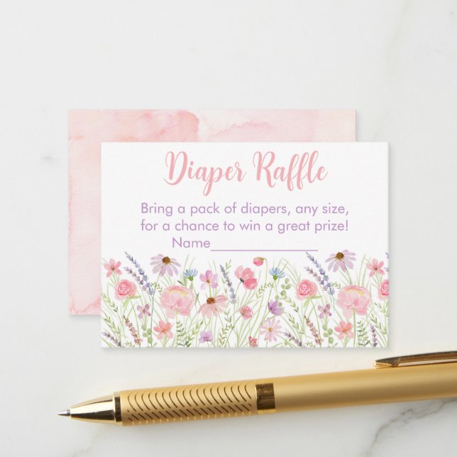 Carte D'accompagnement Baby shower Fleur sauvage Pastel rose Repas de cou (Devant/Arrière en situation)