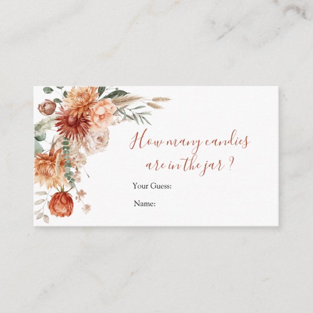 Carte D'accompagnement Baby shower Fleur sauvage rustique Combien de bonb (Devant)