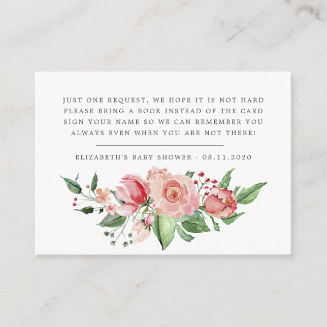 Carte D'accompagnement baby shower fleuri de minuit (Devant)