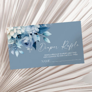 Carte D'accompagnement Baby-Shower Fleurs Bleu Poussiéreux Tirage au Sort