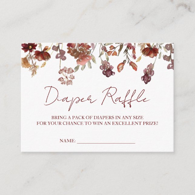 Carte D'accompagnement Baby shower Fleurs Sauvages, Raffle Chauffeur Auto (Devant)