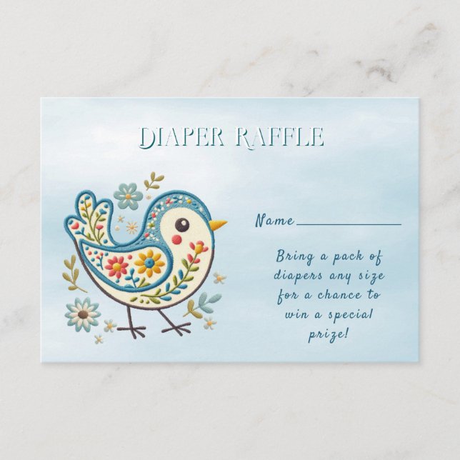Carte D'accompagnement Baby shower Floral aux oiseaux bleus (Devant)