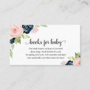 Carte D'accompagnement Baby shower floral bleu bleu marine