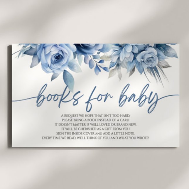 Carte D'accompagnement Baby shower Floral Bleu Dusty Livres Pour Bébé (Créateur téléchargé)