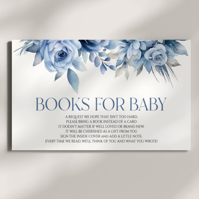 Carte D'accompagnement Baby shower Floral Bleu Dusty Livres Pour Bébé (Créateur téléchargé)