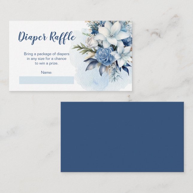 Carte D'accompagnement Baby shower Floral Bleu Hiver Raffin (Devant / Derrière)