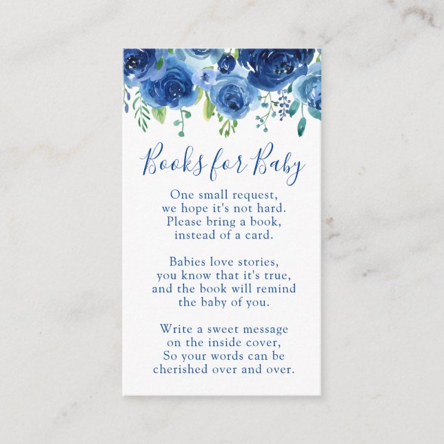 Carte D'accompagnement Baby shower Floral Blue Books (Devant)