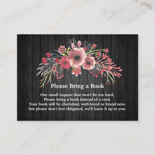 Carte D'accompagnement Baby shower Floral Bois Noir Rustique Demande (Devant)