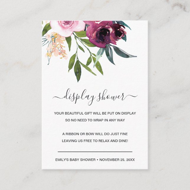 CARTE D'ACCOMPAGNEMENT BABY SHOWER FLORAL BURGUNDY BURGUNDY LUMINEUX (Devant)