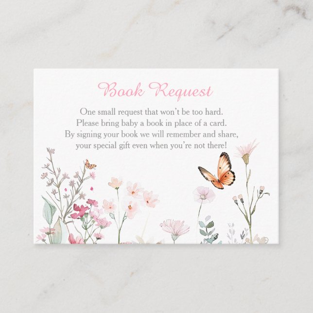 Carte D'accompagnement Baby shower floral de papillon rose profond du pri (Devant)