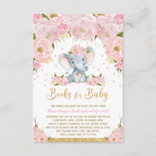 Carte D'accompagnement Baby shower floral éléphant Apportez un livre
