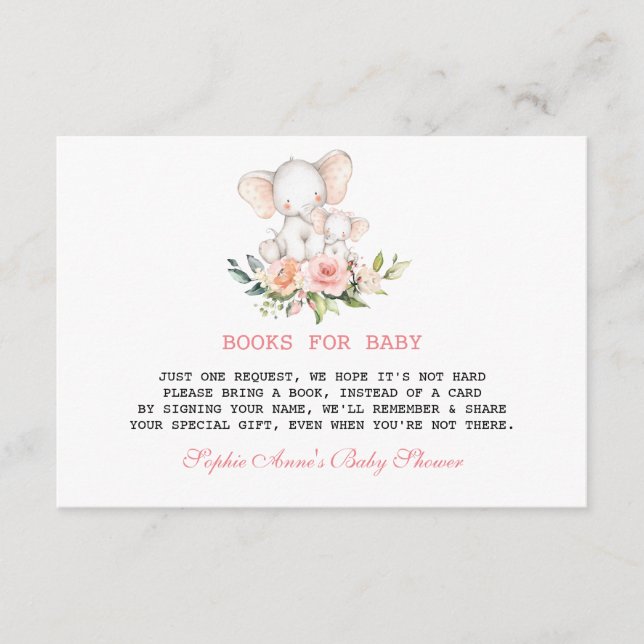 Carte D'accompagnement Baby shower Floral Eléphant Aquarelle Cute (Devant)