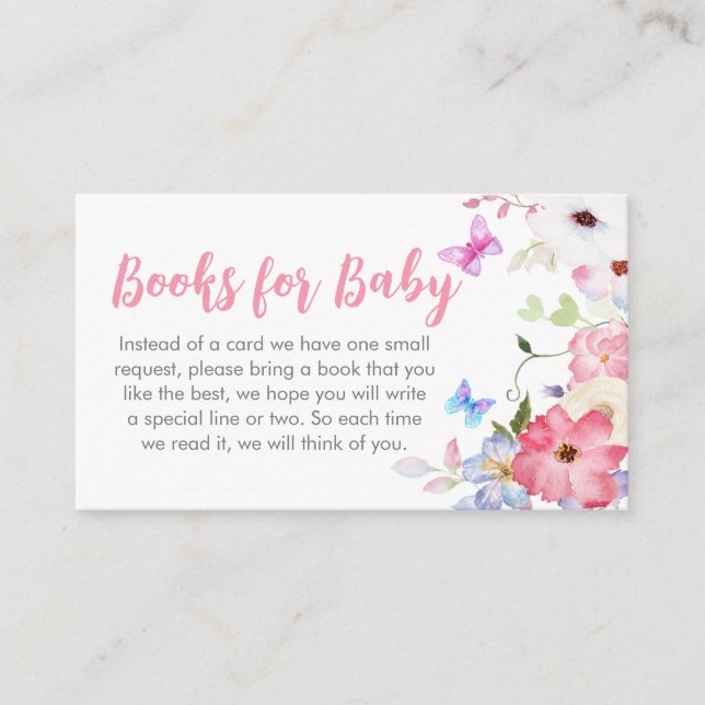 Carte D'accompagnement Baby shower Floral Little Butterfly Livres pour bé (Devant)