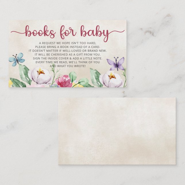 Carte D'accompagnement Baby shower Floral Papillons (Devant / Derrière)