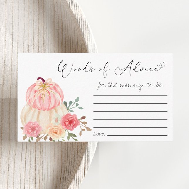 Carte D'accompagnement Baby shower Floral Rose citrouille Mots De Conseil (Créateur téléchargé)