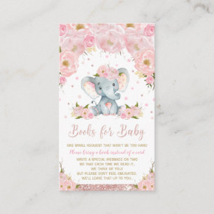 Carte D'accompagnement Baby shower floral rose éléphant Apportez un livre
