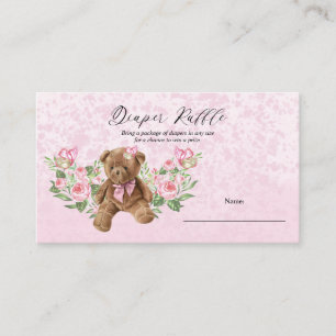 Carte D'accompagnement Baby shower floral rose Teddy Bear Raffin