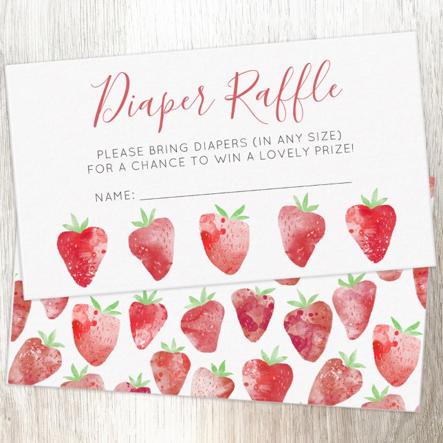 Carte D'accompagnement Baby shower fraise Raffin (Strawberry watercolor diaper raffle baby shower enclosure card)