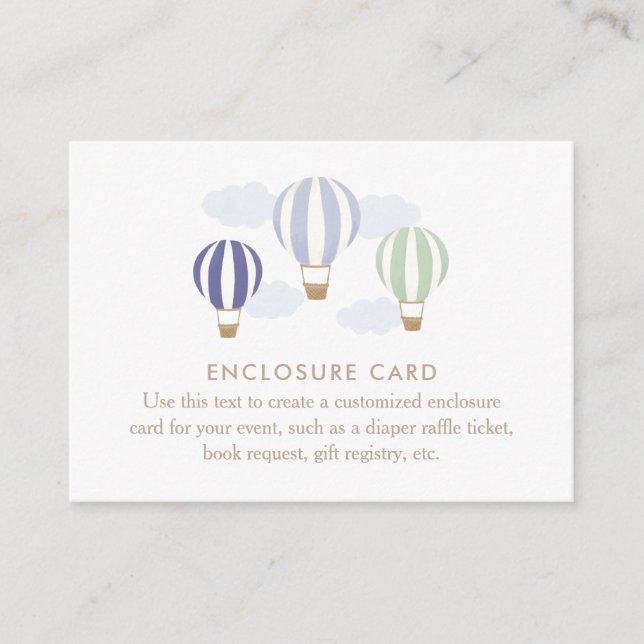 Carte D'accompagnement Baby shower garçon Blue Hot Air Balloons (Devant)