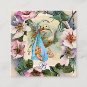 CARTE D'ACCOMPAGNEMENT BABY SHOWER GARÇON STORK, MONOGRAM ROSE SAUVAGE RO