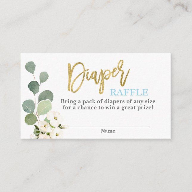Carte D'accompagnement Baby shower garçon verdure bleu floral Diaper Raff (Devant)