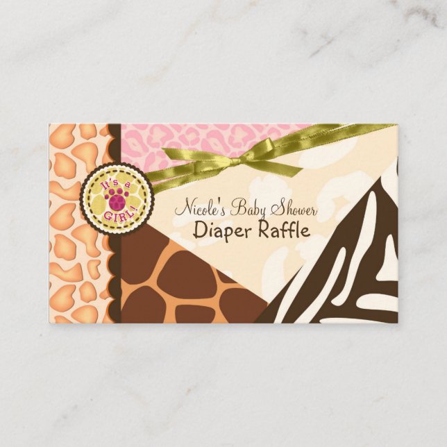 Carte D'accompagnement Baby shower Girls Pink Safari Imprimer Déchets Raf (Devant)