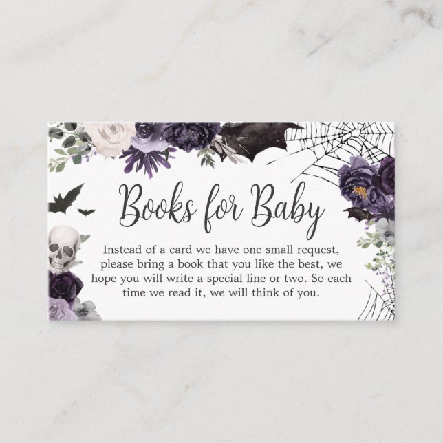 Carte D'accompagnement Baby shower gothique violet fleuri Livres pour béb (Devant)