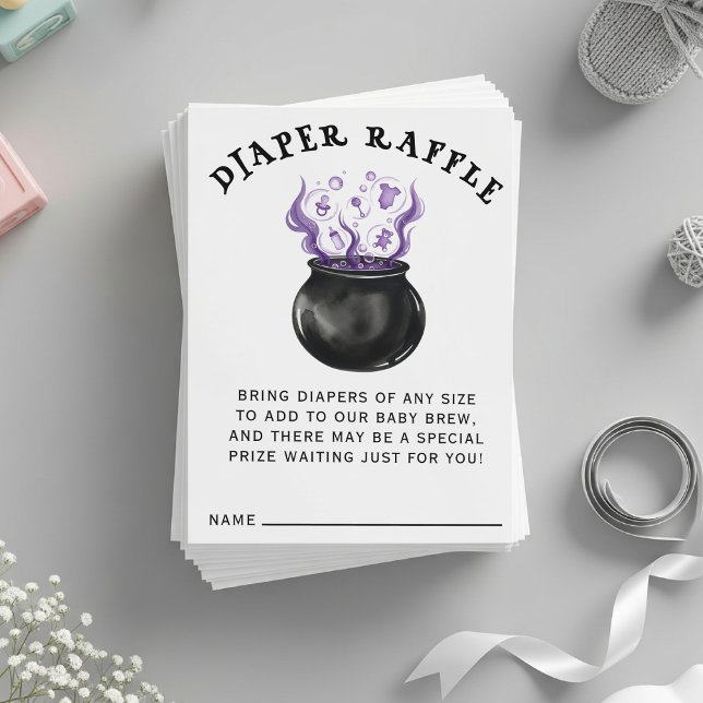 Carte D'accompagnement Baby shower Halloween Cauldron de sorcière à raffl (Diaper Raffle Witch Cauldron Halloween Baby Shower Enclosure Card
)