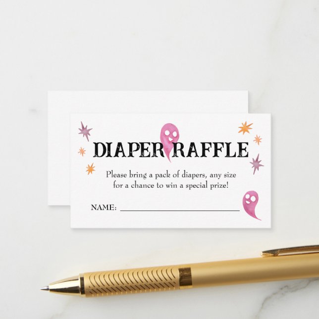 Carte D'accompagnement Baby shower Halloween rose Raffin de couche (Devant/Arrière en situation)
